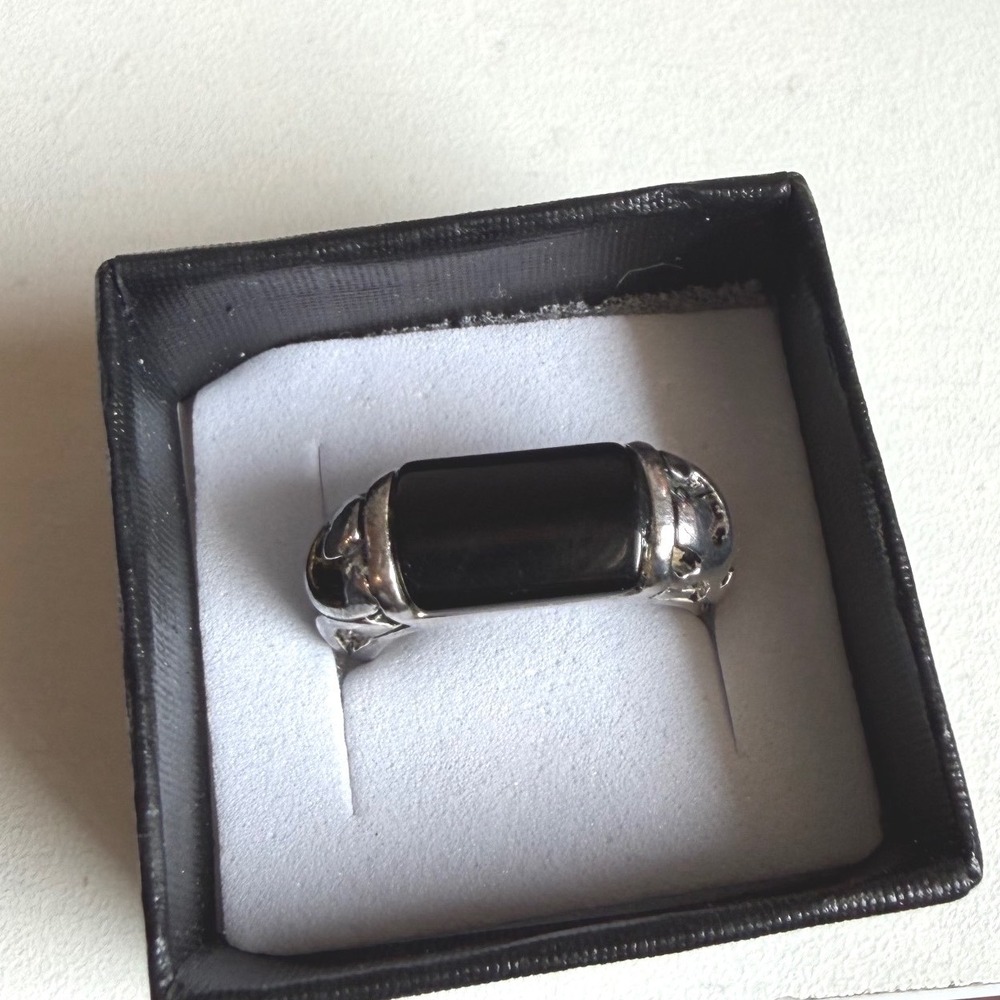 Premier Designs Gothic Silver Tone Black Onyx Rectangular Statement Ring SZ 7.25